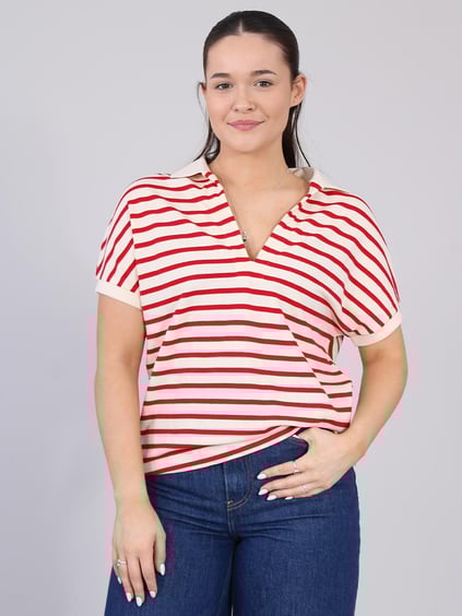 TOMMY HILFIGER Tommy Hilfiger Kadın V Yaka Kısa Kol Pamuklu Standart Boy Bej Polo Yaka T-Shirt WW0WW44512-0AH
