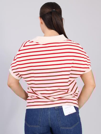 TOMMY HILFIGER Tommy Hilfiger Kadın V Yaka Kısa Kol Pamuklu Standart Boy Bej Polo Yaka T-Shirt WW0WW44512-0AH