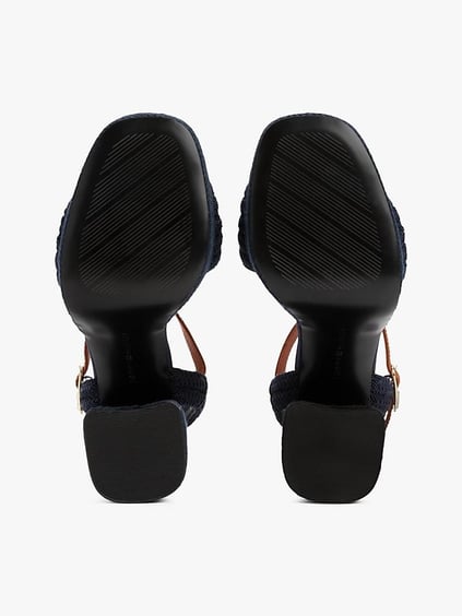 TOMMY HILFIGER Tommy Hilfiger Kadın Yüksek Kalın Hasır Topuk Bilek Bağlama Rahat Lacivert Sandalet FW0FW08425-DW6