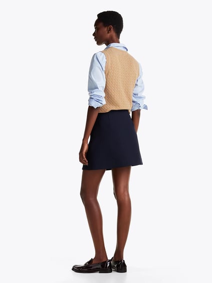 TOMMY HILFIGER Tommy Hilfiger Kadın Yüksek Bel Düğme Detaylı Kısa Mavi Etek WW0WW44994-C1G