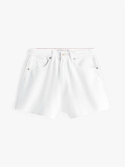 TOMMY HILFIGER Tommy Hilfiger Kadın Yüksek Bel Kısa Boy Cep Detay Denim Kumaş Beyaz Şort WW0WW46504-YBR