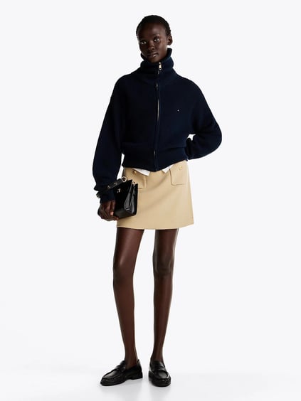 TOMMY HILFIGER Tommy Hilfiger Kadın Yüksek Bel Düğme Detaylı Kısa Bej Etek WW0WW44994-0GC