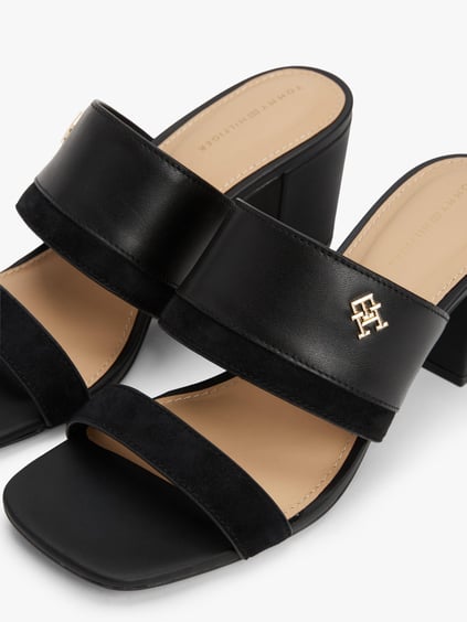 TOMMY HILFIGER Tommy Hilfiger Kadın Yüksek Topuk TH Logo Çift Bantlı Deri Siyah Sandalet FW0FW08530-BDS