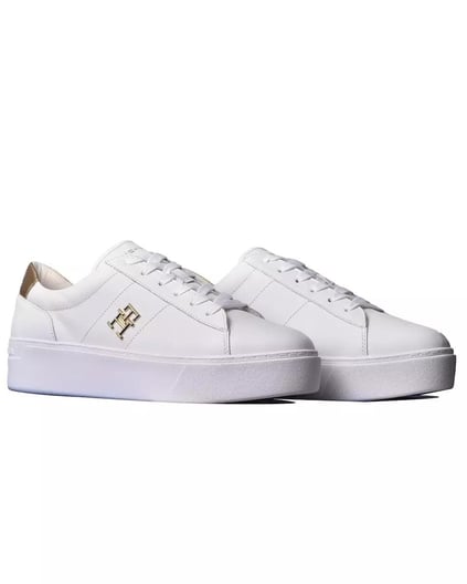TOMMY HILFIGER Tommy Hilfiger Kadın Yuvarlak Hafif Sert Burun Yumuşak Kalın Taban Beyaz Sneaker FW0FW08648-YBS