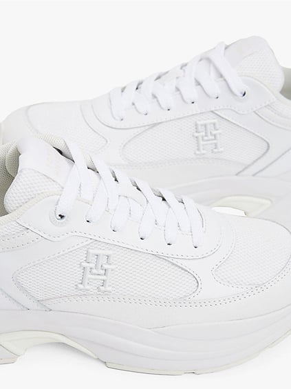 TOMMY HILFIGER Tommy Hilfiger Kadın Yüksek Taban Düşük Bilekli TH Monogram Logolu Deri Beyaz Sneaker FW0FW08474-YBS