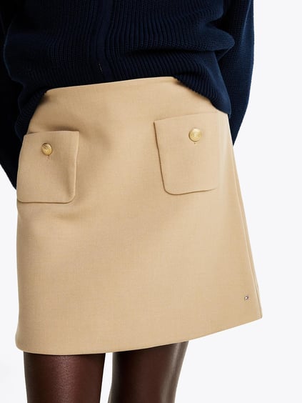 TOMMY HILFIGER Tommy Hilfiger Kadın Yüksek Bel Düğme Detaylı Kısa Bej Etek WW0WW44994-0GC