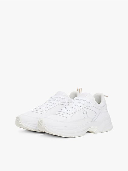 TOMMY HILFIGER Tommy Hilfiger Kadın Yüksek Taban Düşük Bilekli TH Monogram Logolu Deri Beyaz Sneaker FW0FW08474-YBS