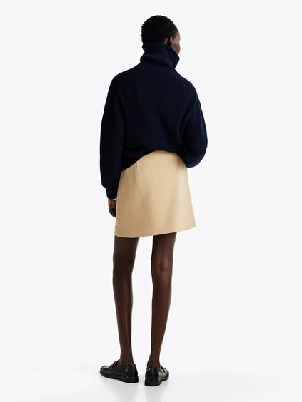 TOMMY HILFIGER Tommy Hilfiger Kadın Yüksek Bel Düğme Detaylı Kısa Bej Etek WW0WW44994-0GC