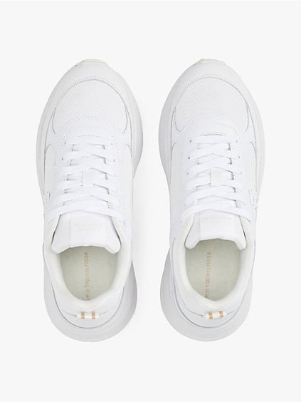TOMMY HILFIGER Tommy Hilfiger Kadın Yüksek Taban Düşük Bilekli TH Monogram Logolu Deri Beyaz Sneaker FW0FW08474-YBS