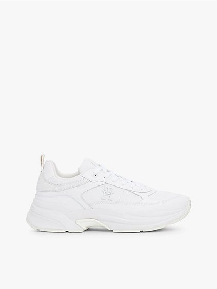 TOMMY HILFIGER Tommy Hilfiger Kadın Yüksek Taban Düşük Bilekli TH Monogram Logolu Deri Beyaz Sneaker FW0FW08474-YBS