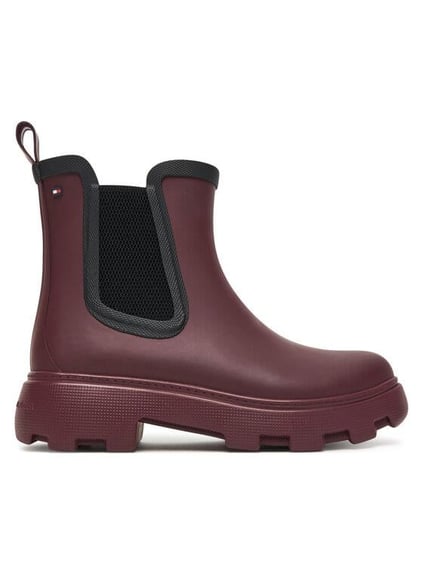 Tommy Hilfiger Tommy Hilfiger Kadın Yüksek Rahat Taban Elastik Bilek Bantlı Bayrak Logo İmzalı Bordo Bot & Bootie FW0FW08974-H04