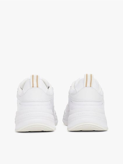 TOMMY HILFIGER Tommy Hilfiger Kadın Yüksek Taban Düşük Bilekli TH Monogram Logolu Deri Beyaz Sneaker FW0FW08474-YBS