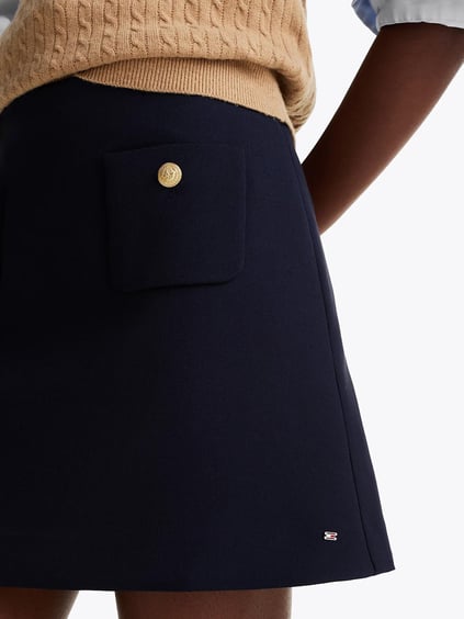 TOMMY HILFIGER Tommy Hilfiger Kadın Yüksek Bel Düğme Detaylı Kısa Mavi Etek WW0WW44994-C1G
