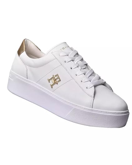 TOMMY HILFIGER Tommy Hilfiger Kadın Yuvarlak Hafif Sert Burun Yumuşak Kalın Taban Beyaz Sneaker FW0FW08648-YBS