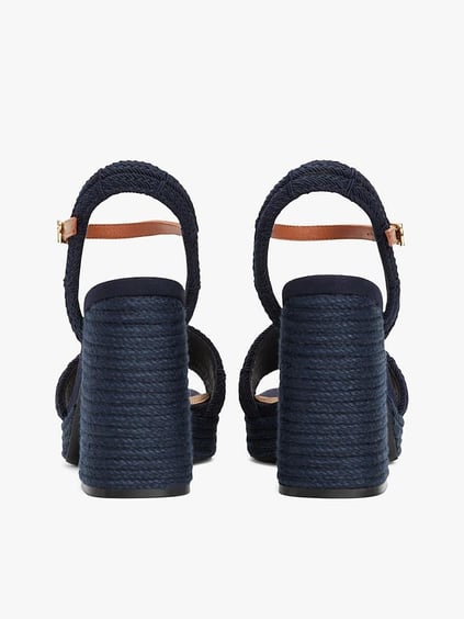 TOMMY HILFIGER Tommy Hilfiger Kadın Yüksek Kalın Hasır Topuk Bilek Bağlama Rahat Lacivert Sandalet FW0FW08425-DW6