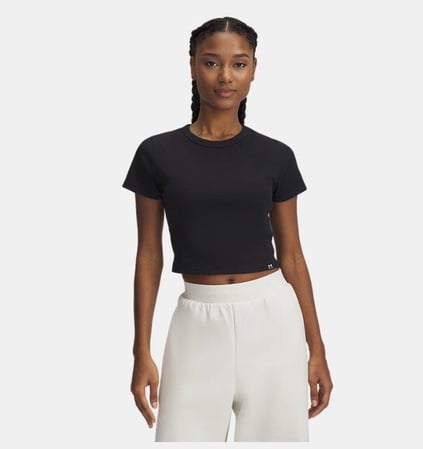 Under Armour Under Armour Kadın Pamuklu Kısa Kollu Düz Crop Siyah T-Shirt 6000264-001