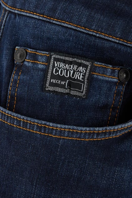Versace Versace Erkek Dar Paça Beş Cepli Tasarım Kontrast Dikiş Lacivert Pantolon 78GAB5D0CDWK9-904
