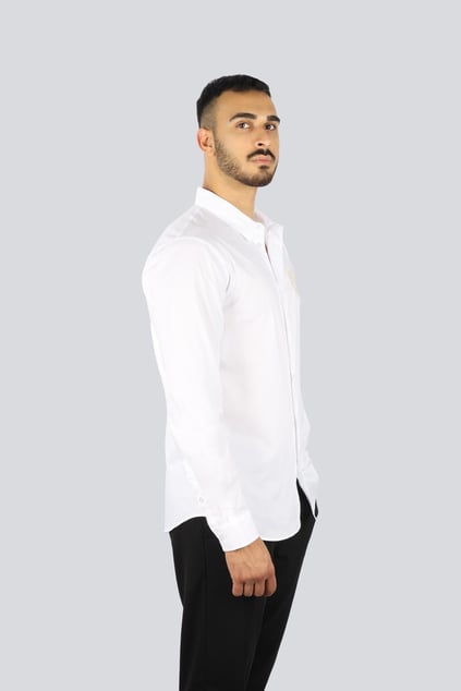 Versace Versace Erkek Gömlek Yaka Uzun Kollu Logo Baskılı Beyaz-Altın Gömlek 78GALYS2CN002-G03