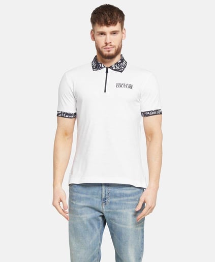Versace Versace Erkek Polo Yaka Kısa Kollu Fermuar Detaylı Beyaz Polo Yaka T-Shirt 78GAGT02CJ01T-003