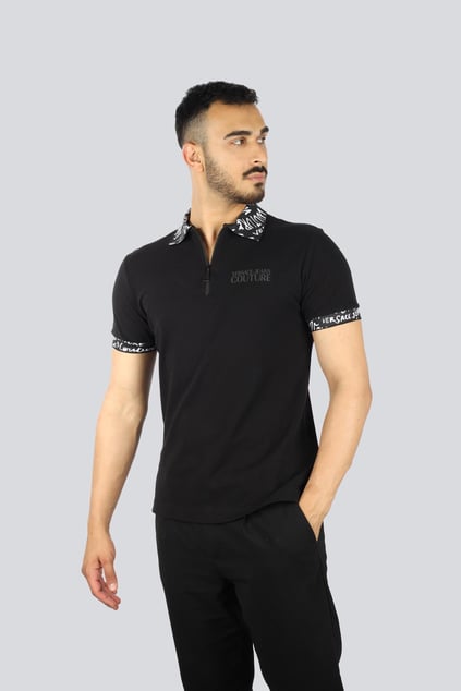 Versace Versace Erkek Polo Yaka Kısa Kollu Fermuar Detaylı Siyah Polo Yaka T-Shirt 78GAGT02CJ01T-899