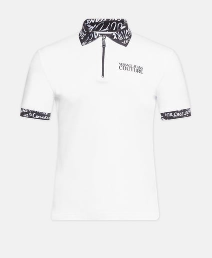 Versace Versace Erkek Polo Yaka Kısa Kollu Fermuar Detaylı Beyaz Polo Yaka T-Shirt 78GAGT02CJ01T-003