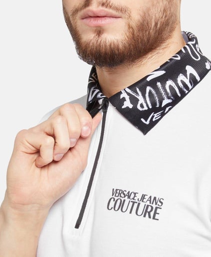 Versace Versace Erkek Polo Yaka Kısa Kollu Fermuar Detaylı Beyaz Polo Yaka T-Shirt 78GAGT02CJ01T-003