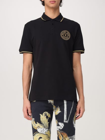 Versace Versace Erkek Polo Yaka Kol ve Yaka Ucu Şerit Detaylı Siyah-Altın Polo Yaka T-Shirt 78GAGT00CJ01T-G89