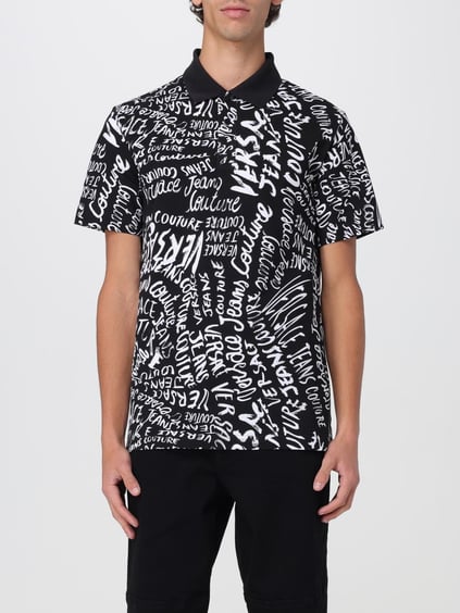 Versace Versace Erkek Polo Yaka Logo Baskılı Kısa Kollu Siyah-Beyaz Polo Yaka T-Shirt 78GAG6R0JS459-L01