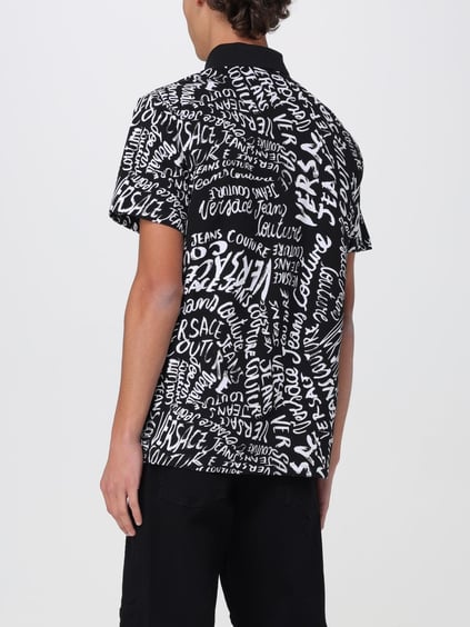 Versace Versace Erkek Polo Yaka Logo Baskılı Kısa Kollu Siyah-Beyaz Polo Yaka T-Shirt 78GAG6R0JS459-L01