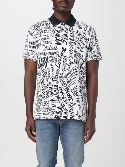 Versace Versace Erkek Polo Yaka Logo Baskılı Kısa Kollu Beyaz-Siyah Polo Yaka T-Shirt 78GAG6R0JS459-L02