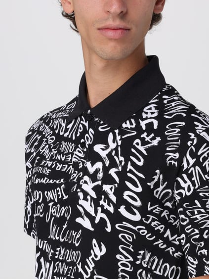 Versace Versace Erkek Polo Yaka Logo Baskılı Kısa Kollu Siyah-Beyaz Polo Yaka T-Shirt 78GAG6R0JS459-L01