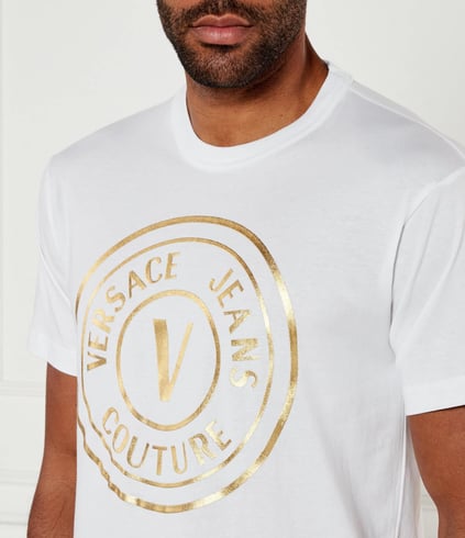 Versace Versace Erkek Regular Fit Logo Baskılı Kısa Kollu Beyaz-Altın T-Shirt 78GAHT01CJ00T-G03