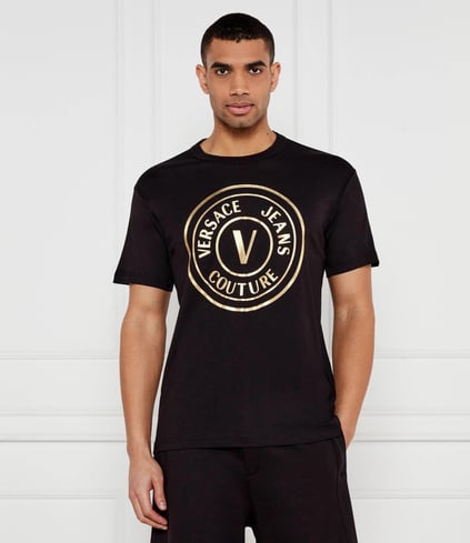 Versace Versace Erkek Regular Fit Logo Baskılı Kısa Kollu Siyah-Altın T-Shirt 78GAHT01CJ00T-G89