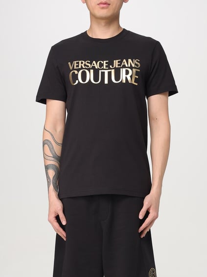 Versace Versace Erkek Regular Fit Yuvarlak Yaka Baskı Detaylı Kısa Kollu Siyah-Altın T-Shirt 78GAHT05CJ00T-G89