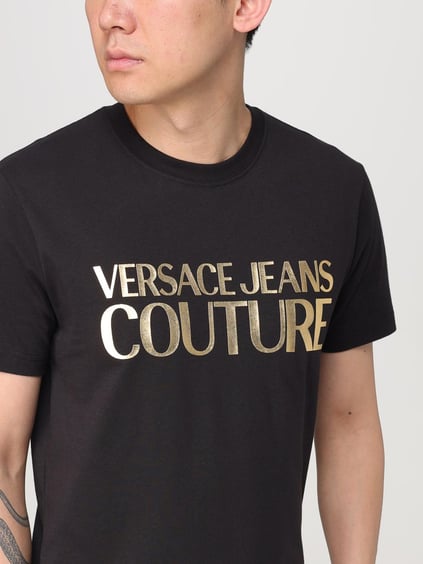 Versace Versace Erkek Regular Fit Yuvarlak Yaka Baskı Detaylı Kısa Kollu Siyah-Altın T-Shirt 78GAHT05CJ00T-G89