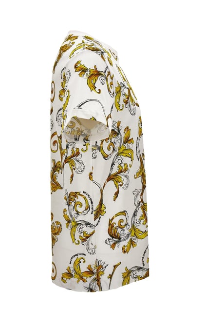 Versace Versace Erkek Yuvarlak Yaka Kısa Kollu Pamuklu Grafik Desenli Beyaz-Altın T-Shirt 78GAH6S0JS458-G03