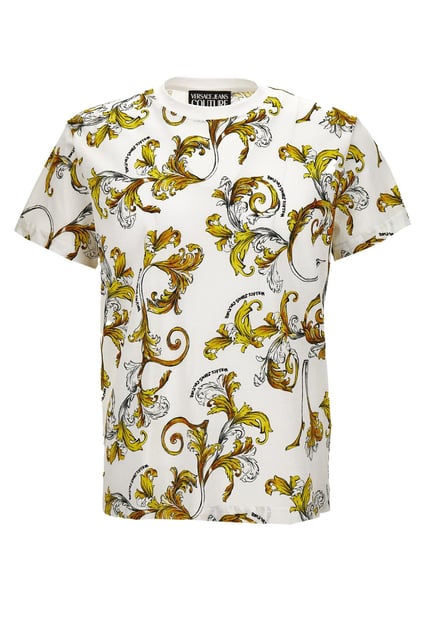 Versace Versace Erkek Yuvarlak Yaka Kısa Kollu Pamuklu Grafik Desenli Beyaz-Altın T-Shirt 78GAH6S0JS458-G03