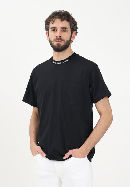 Versace Versace Erkek Yuvarlak Yaka Kısa Kollu Yakası Logo Detaylı Siyah T-Shirt 78GAHE03CJ00E-899