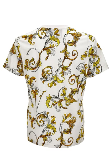 Versace Versace Erkek Yuvarlak Yaka Kısa Kollu Pamuklu Grafik Desenli Beyaz-Altın T-Shirt 78GAH6S0JS458-G03