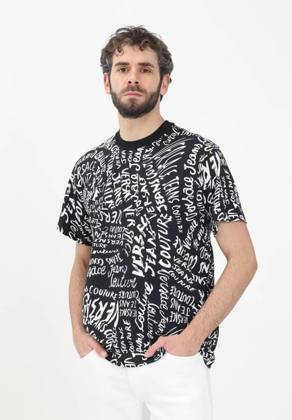 Versace Versace Erkek Yuvarlak Yaka Logo Baskılı Kısa Kollu Siyah-Beyaz T-Shirt 78GAH6R0JS440-L01