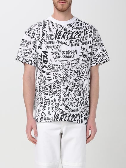 Versace Versace Erkek Yuvarlak Yaka Logo Baskılı Kısa Kollu Beyaz-Siyah T-Shirt 78GAH6R0JS440-L02