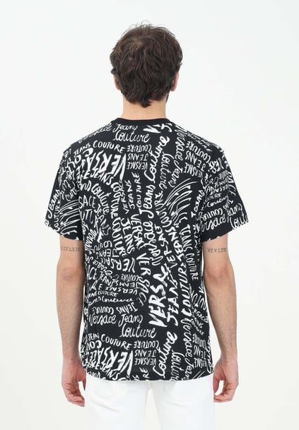 Versace Versace Erkek Yuvarlak Yaka Logo Baskılı Kısa Kollu Siyah-Beyaz T-Shirt 78GAH6R0JS440-L01
