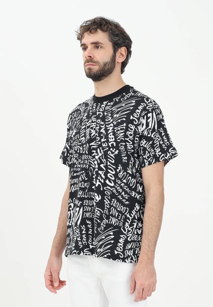 Versace Versace Erkek Yuvarlak Yaka Logo Baskılı Kısa Kollu Siyah-Beyaz T-Shirt 78GAH6R0JS440-L01