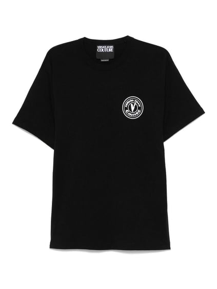 Versace Versace Kadın Bisiklet Yaka Kısa Kol Versace Yazı ve Desenli Siyah T-Shirt 78GAHE07CJ00E-899