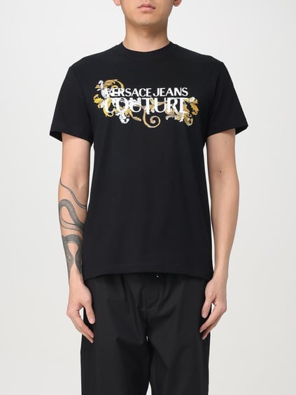 Versace Versace Kadın Bisiklet Yaka Kısa Kol Versace Yazı ve Desenli Siyah T-Shirt 78GAHC05CJ01C-G89