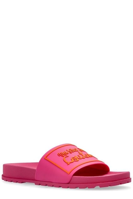 Versace Versace Kadın Logo Desenli Ön Yüzey Oluklu Kauçuk Rahat Taban Pembe Terlik 78VA3SQ271352-494