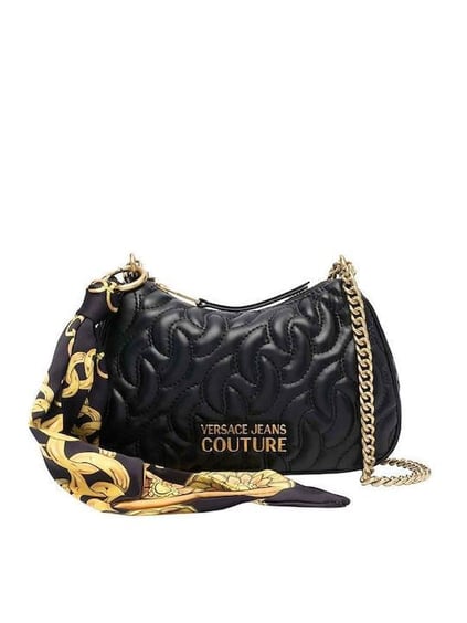 Versace Versace Kadın Siyah Üzerine Gold Marka Logolu Desenli Ayarlanabilir Zincir Askılı Siyah Omuz Çantası 75VA4BA7ZS803-899
