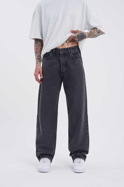 Erkek Relaxed Baggy Jean Efektli Antrasit Pantolon