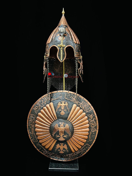 Seljuk Helmet and Shield Set with Surah Al-Fath
