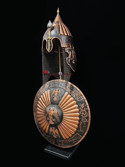 Seljuk Helmet and Shield Set with Surah Al-Fath
